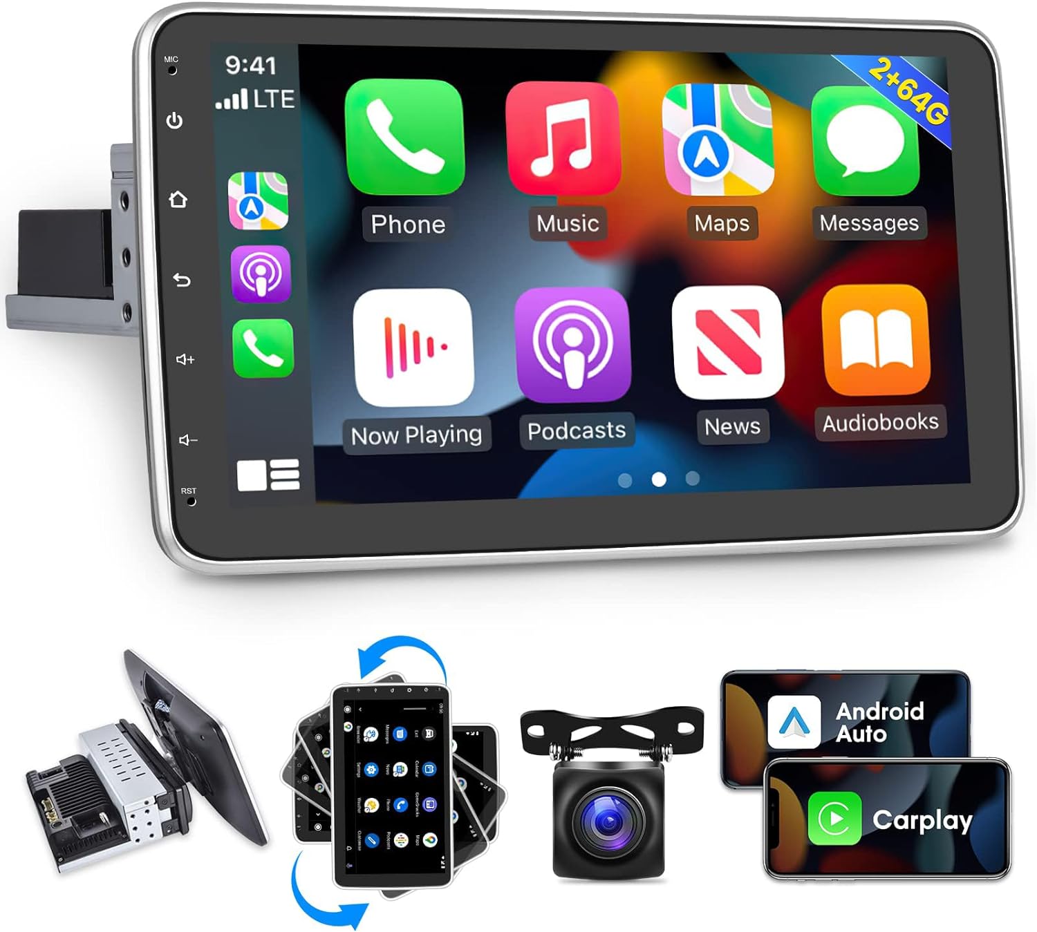 Oferta Mês de Maio | Central Multimídia Universal | Tela Rotativa e Flutuante Carplay Android Wifi (PARA QUALQUER CARRO)