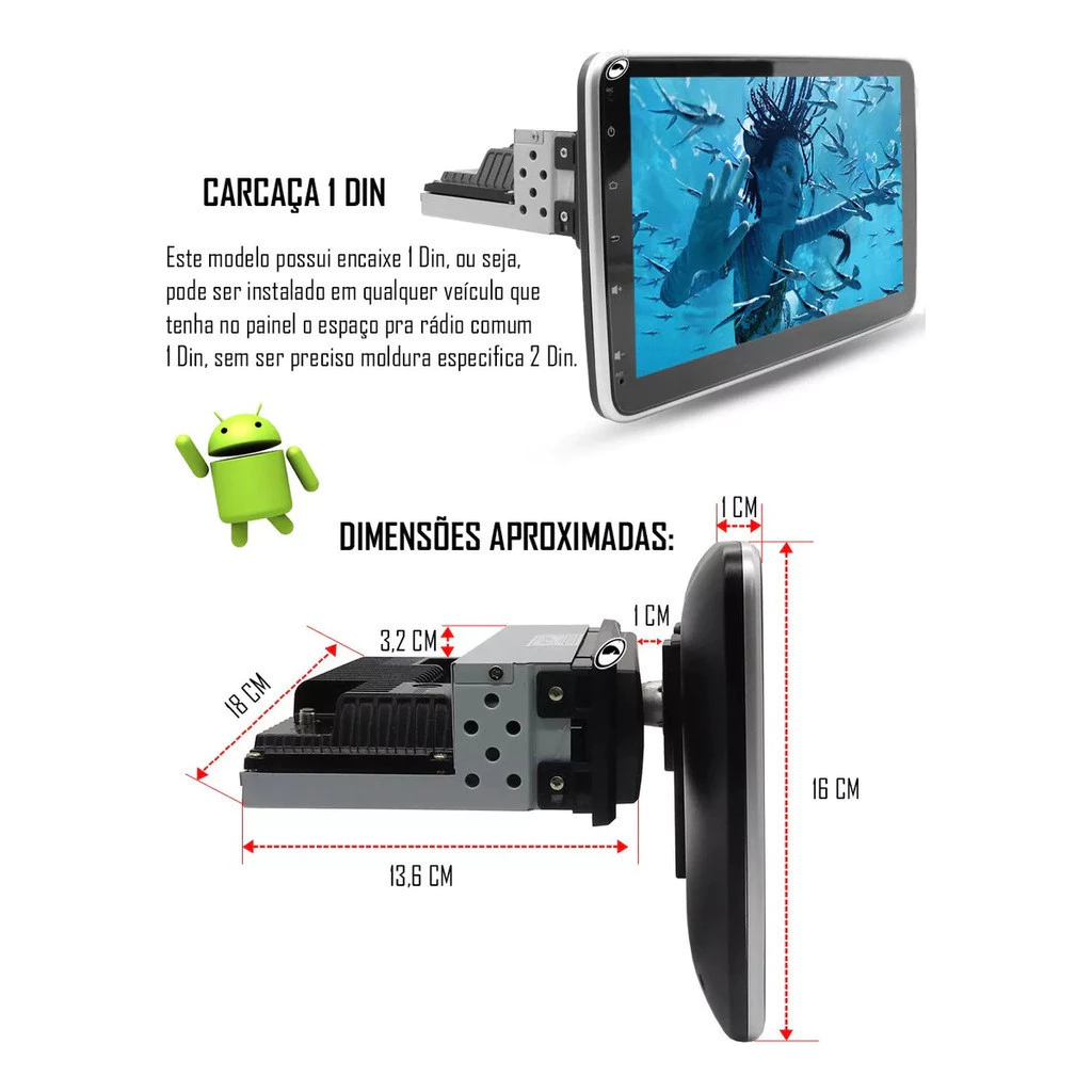 Oferta Mês de Maio | Central Multimídia Universal | Tela Rotativa e Flutuante Carplay Android Wifi (PARA QUALQUER CARRO)