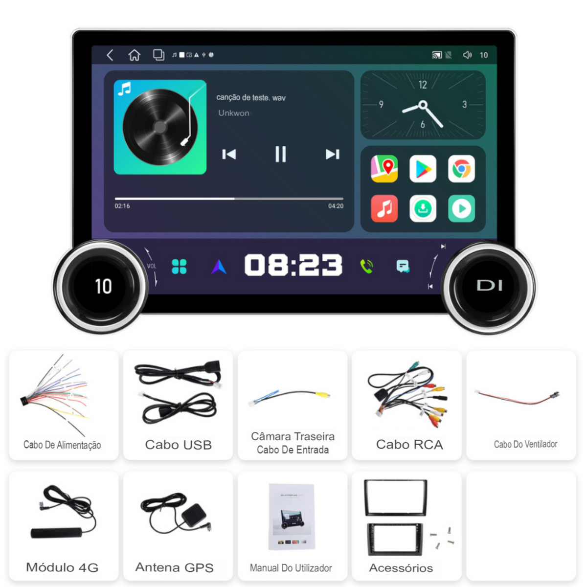 Oferta de Páscoa: CENTRAL MULTIMIDIA UNIVERSAL WIFI ANDROID 12 TELA DIAMOND TOUCH (PARA QUALQUER CARRO) + Câmera de ré