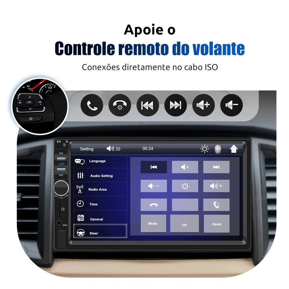 ESSGOO 1 din 2 din Rádio De Carro Bluetooth 7 Polegadas Tela Sensível Ao Toque Multimídia MP5 Player