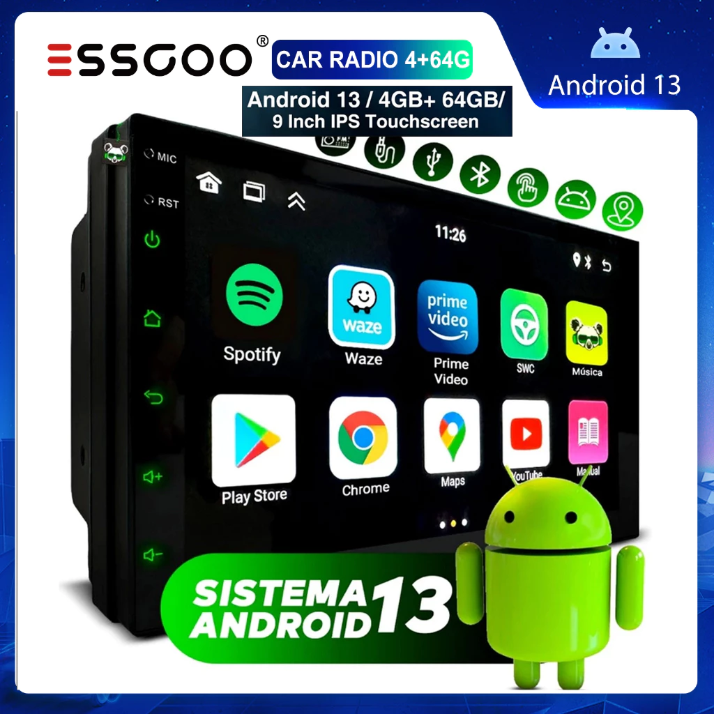 ESSGOO 9 polegadas Android Carplay 2 Din MP5 Carro Player GPS/ Bluetooth/FM／rádio do carro