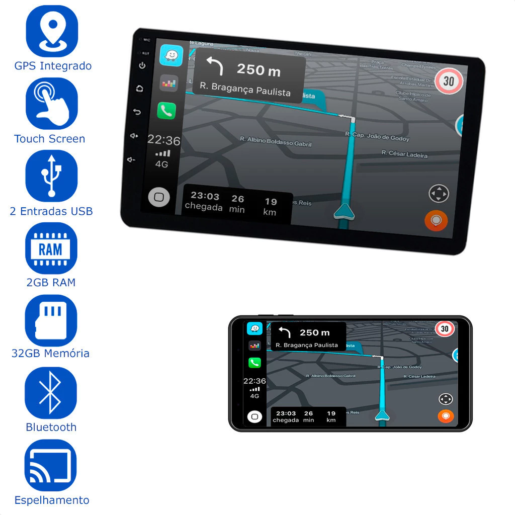 Multimidia H-tech Ht-9823ca 1 Din 9 Polegadas Android 12 Carplay Android Auto 2Gb Ram 32GB Memória